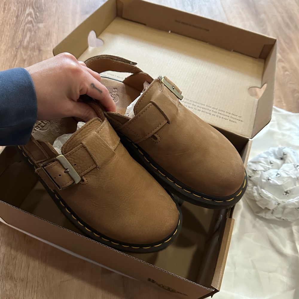 Dr. Martens Tan suede Leather Mules